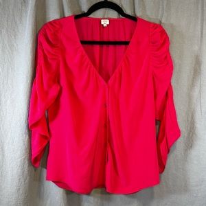 M Wilfred Hot Pink Long Sleeve Ruched Button Down Blouse